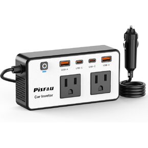 300W Car Power Inverter DC12V to AC110V，Dc to AC Car Plug Adapter Outlet with Multi USB[24W USB-C] /USB-Fast Charger(24W) Car Inverter，Car Charger for Laptop Vehicles Road Trip PISIFAU