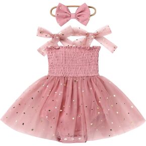 AWIBMK Baby Girls 1st Birthday Colorful Dots Daisy Strawberry Ruffle Romper Tulle Dress with Headband Cake Smash Outfit