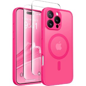 Magnetic Compatible with iPhone 16 Pro Case, Upgraded [Full Camera Protection] [Compatible with MagSafe] Protective Translucent Matte Women Girl Phone Case Cover, Peach Pink
