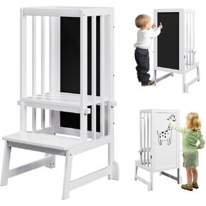 3-in-1 Kids Kitchen Step Stool with Chalkboard, Adjustable Height Toddler Tower, Toddler Kitchen Stool Helper, Anti-tip tructure More Stable Learning Tower for Toddlers 18 Months and Older