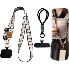 2 Pcs (Neck Strapx1, Wrist Strapx1) Crossbody Phone Lanyard, Butterfly Adjustable Phone Rope for Wallet Phone Case ID Badge
