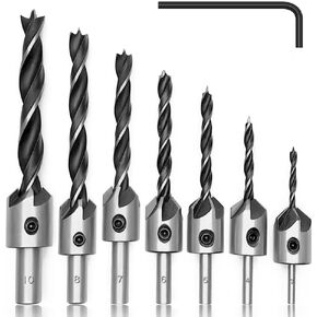 مجموعة لقم الثقب الغاطسة من فيكسينوس، 7 قطع، لقم حوض مضادة 3 مم - 10 مم للخشب الصلب عالي السرعة، مخرطة النجارة مع مفتاح ربط سداسي in Kuwait