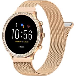 18mm Watch Band Compatible with Fossil Gen 6 Women 42mm / Fossil Gen 5E 42mm Women, Quick Released Stainless Steel Metal Mesh Replacement Wristband Bracelet Strap for Fossil Smartwatch