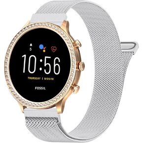 سوار ساعة 18 ملم متوافق مع فوسيل جين 6 للنساء 42 ملم / فوسيل جين 5E 42 ملم للنساء، سريع التحرير من الفولاذ المقاوم للصدأ شبكة معدنية بديلة سوار معصم للساعة الذكية فوسيل in Kuwait