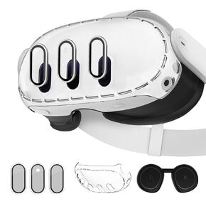 Juylay 3-in-1 Lens Protector for Meta Quest 3, Plastic Hard Protective Shell Cover, High Definition Camera Lens Protector, Build-in Silicone Lens Cover Set for VR Headset Oculus Quest 3 Accessories