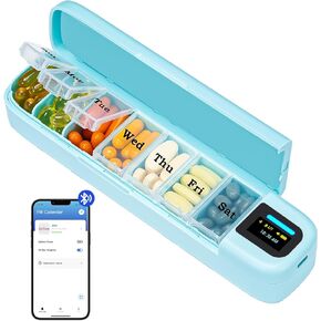 Daviky Smart Pill Organizer with Alarm, Bluetooth Daily Once a Day Pill Dispenser 7 Day with APP, Weekly Travel Pill Case, Portable Pill Reminder for Medicines, Supplements and Vitamins (White)