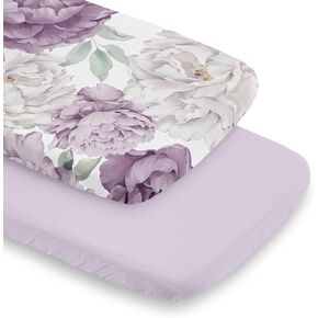 Sweet Jojo Designs Boho Shabby Chic Floral Girl Baby Bassinet Sheets Fitted Sheet Set Infant Newborn Nursery Oval Rectangle Hourglass Mattress 2p Purple Off White Ivory Bohemian Vintage Watercolor