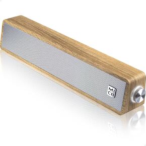MICA Computer Speakers, Wired Computer Sound Bar, Wooden Mini Soundbar, USB Powered PC Speakers for Desktop Monitor, Laptop, Tablet, 3.5mm Aux Connection, Angled, Yellow (M30C)