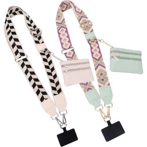 Clip and Go Strap for Phone with Wallet Crossbody,Phone Strap with Zippered Pouch, Adjustable Phone Strap (2 Pcs Green+Black)