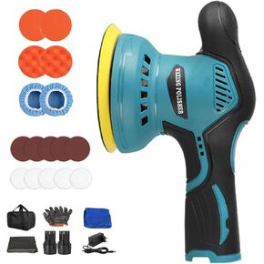 Cordless Car Buffer Polisher Kit, 8 Variable Speeds, 2500-5000 RPM, 3 * 1500mAh Batteries, 16 Attachments Random Orbital Polisher for Car Boat Detailing, Polishing, Sanding, Waxing and Cleaning
