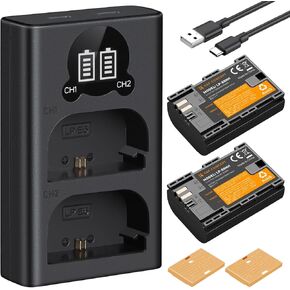 K&F Concept LP-E6NH Battery and Dual LCD Charger Set, 2 Pack 2250mAh Replacement Batteries for Canon EOS R7, R6, R5, 5D 6D 7D Mark II, 90D, 80D, 70D Cameras