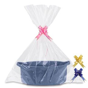 COMSE Small Woven Basket with Gift Bags and Ribbons, Gift Basket Empty, Basket for Gifts, Cotton Rope Basket for Storage, Baby Toy Basket with Handles, 12" x 8" x 5", Rainbow