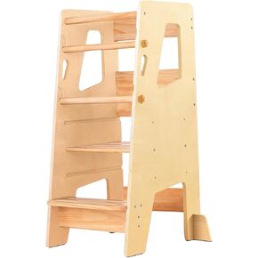 Toddler Standing Tower | Height Adjustable Step Stool for Kitchen Learning & Counter Help | Anti-Slip Baby Stand with Safety Rail & Feet | Montessori Learning Tower for Kids (Grey) in Kuwait