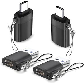 4 Pack USB to USB C Adapter, 2Pack Type C Female to A Male Converter，2Pack USB C Male to USB 3.0 Female OTG Converter for Apple Watch Ultra 8 9,iPhone 15 Pro Max 14 13 12,AirPods, Samsung S24S Black