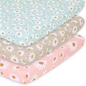 The Peanutshell Mini Crib Sheets Girl, Pack and Play Sheets Fitted, Playard Sheets, Playpen Sheets, Mini Crib Bedding Set Girls, Travel Crib Accessories, Boho Floral Sunflower Daisy Nursery Decor