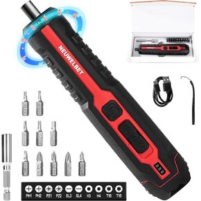 4V Multifunctional Rechargeable Cordless Screwdriver Kit,Power Screw Driver Cordless with 3 Starting Modes,USB Charging,6 Torque Settings