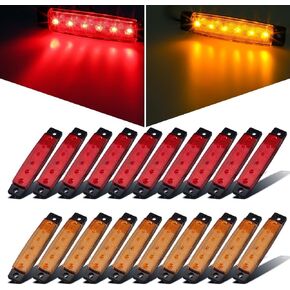 Partsam 20Pcs 3.8" Thin line Led Marker Clearance Lights Amber/Red Smoked Surface Mount Waterproof Led Marker Lights for Trucks, Cab RV Marker Lights, Marine Led Utility Strip Light for Boats 12 Volts