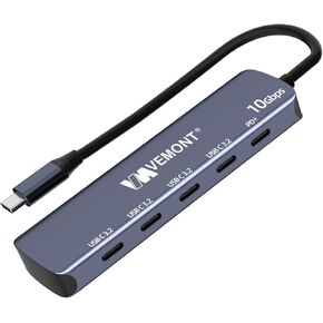 USB C Hub, VEMONT 10Gbps USB C Splitter for Laptop with 4 USB-C Data Ports and 1 Port 100W PD Charging,USB 3.2 Gen 2 Hub for MacBook Pro/Air 2022/2021, iPhone 15,iPad Pro,XPS,Surface Pro and More