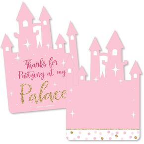 Big Dot of Happiness Little Princess Crown - Pink and Gold Princess Baby Shower, Shaped Birthday Party Thank You Note Cards with Envelopes - Set of 12
