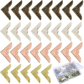 80PCS Book Corner Protectors Metal,Retro Book Corner Protectors，4 Colors，Used for Corner Protectors Decoration of Scrapbook, Photo Album, Notebook, Folder (with Storage Box)
