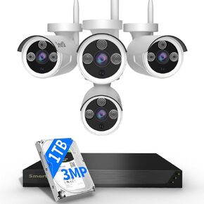 Wireless Security Camera System, 8CH with 4 3MP Cameras, 1TB HDD, Night Vision, Motion Detection, Indoor/Outdoor Video Surveillance, Free App (3MP-1TB Hard Drive)