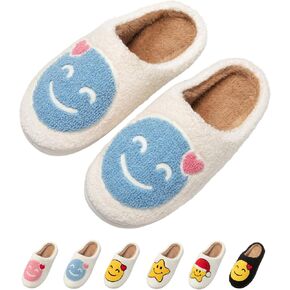 ATHMILE Smiley Face Slippers for Women Men Indoor Cute House Shoes Fuzzy Fluffy Cozy Slippers Happy Face Preppy Comfy for Bedroom Outdoor