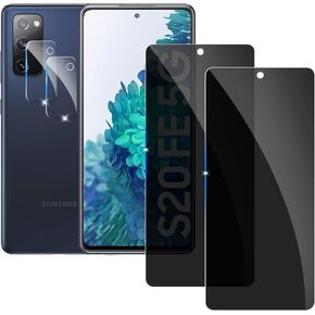 【2+2 Pack】 Privacy Screen Protector for samsung galaxy S20FE 9H Tempered Glass Anti-Spy Private Film Compatible for Samsung S20FE and (2 Pack) Camera Lens Protector