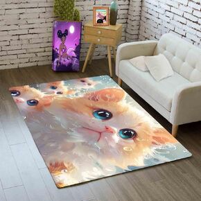 Cat Rug - Cat Area Rug Cat Rug for Girls Room Colorful Cat Rugs for Kids Bedroom Cartoon Cat Themed Rug Cat Room Decor Floor Mat, 2.5x4 Feet