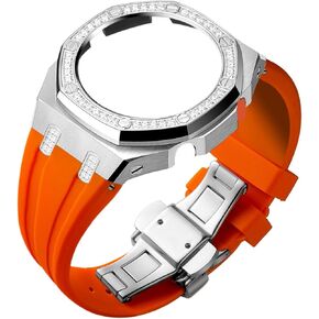 GA2100 Watch Band Case Mod Kit, Diamond Design Bezel Stainless Steel Case Silicone Strap Replacement Accessories Compatible with Men's G Shock GA2100/ GA2110/ GAB2100 Watches