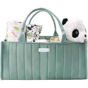 Baby Diaper Caddy Organizer, Nursery Storage Basket for Toddlers, Portable Organizer with 3 Freely Combinable Storage Compartments - Matcha Green