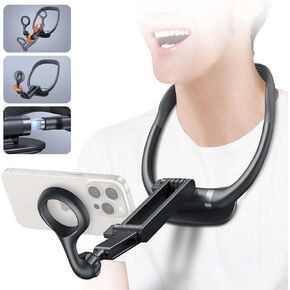 Magnetic Neck Phone Holder, Neck Mount for Phone, Hand Free Around Chest Stand POV/Vlog Video Recording & Filming, Neck Tripod and Selfie Holder for iPhone 16 15 14 13 12 Pro Max Plus Mini, Grey