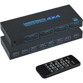 HDMI Matrix Switch 4x4, 4K HDMI Matrix 4 in 4 Out with IR Remote Control, Support HDMI 1.4, 4K@30Hz, 1080P@60Hz, 3D, YUV 4:2:0