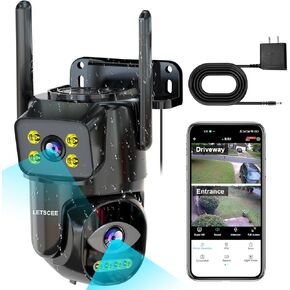 Security Cameras Outdoor Wifi,Cameras for Home Security with Dual Lens,Motion tracking,Night Vision,24/7 continous record,Work With Onvif Protocal Surveillance System,Weather Proof,SD/Cloud Storage