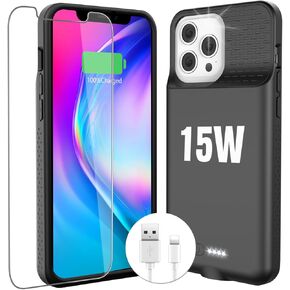 KKD Charging Case for iPhone 12 Pro Max,15W Fast Charging Real 8000mAh Smart Battery Charger Case with TPU Anti-Slip Design and Anti-Abrasion Flocking for iPhone 12 Pro Max Black