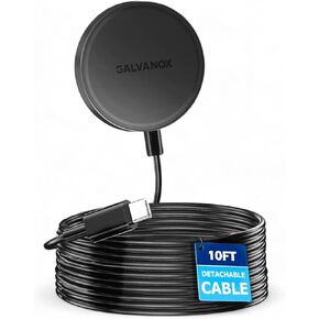 Galvanox Long Wireless Charger, Compatible with MagSafe (10 Foot Cable) Magnetic 15W Fast Charging Pad for iPhone with Flexible, Removable Cord (Black)