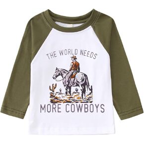 Toddler Cowboy Shirt Baby Boy Rodeo Western Graphic Letter Raglan Long Sleeve T-Shirt Kids Funny Cowboys Tees Tops