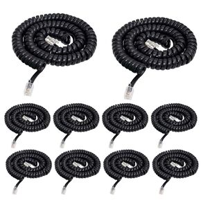 Telephone Phone Handset Cable Cord,10Pack Phone Cord Landline 8Ft Uncoiled / 1.4Ft Coiled Landline Phone Handset Cable RJ9 4P4C Telephone Accessory Phone Cord- Black