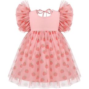 FYMNSI Toddler Baby Girls Rainbow Butterfly Strawberry Printed Princess Dress Ruffle Tulle Tutu Dress Birthday Summer Clothes