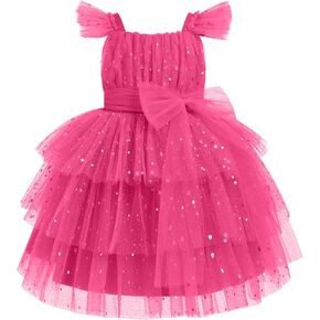 IMEKIS Toddler Girls Sequin Party Dress Butterfly Flower Pageant Shiny Ruffle Tutu Dresses Cake Smash Photo Shoot 1-6T