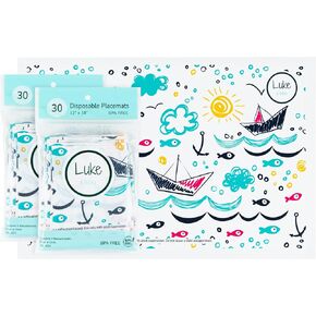 Disposable placemats for Baby (60 Count-2 Packs of 30) - Waterproof Sticky Disposable Baby placemats for Restaurants - Nautical BPA Free Baby Disposable placemats for Toddlers
