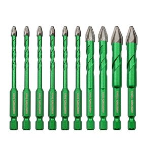 Masonry Drill Bit Set - 10pcs 1/4"-3/8" Skewed Head Eccentric Drill Bit for Wood Plastic Masonry Ceramic Tile Marble, Concrete Hole Saw Tipped Drill Bit Quick Change Shank Fixed On Drills
