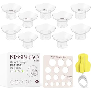 Electric Breast Pump Flange Sizing Kit, 5 Sizes (13/15/17/19/21MM), with Cleaning Brush and Nipple Measuring Ruler, Suitable for 24MM Breast Pumps, More Lighter & Compact, Easier to Clean