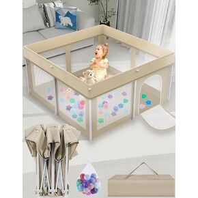 Foldable Playpen 50x50, Foldable Ultra-Portable Baby Playpen, Instantly Deployed in Three Seconds, Safe Baby Playard with Soft Breathable Mesh, Perfect Activity Center for Baby's Play, Beige in Kuwait
