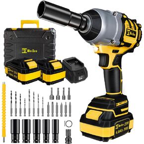 1/2 inch Cordless Impact Wrench,480Ft-lbs (650N.m) Brushless Power Impact Driver,2500RPM High Torque Impact Gun,2x 4.0 Battery, 5 Sockets,8 Drill,6 Screws for Home Car Tires Truck Mower color 5