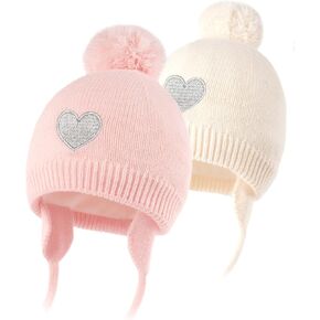 FURTALK Baby Girls Beanie with Pom Earflap Fleece Lined Winter Hat Knit Toddler Infant Hats
