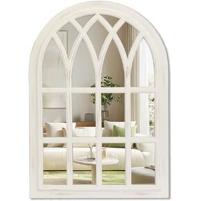 Farmhouse Window Pane Mirror, Large Decorative White Wall Mirror for Living Room Kitchen Entryway, 24 L x 34,Brown