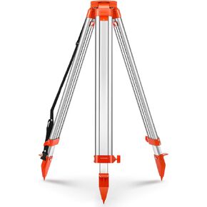 Aluminum Survey Tripod Heavy Duty Construction Tripod Stand Laser Level Tripod with 5/8"-11 Thread Flat Head Quick Clamp Transit Tripod for Automatic Optical Level, Built in Strap