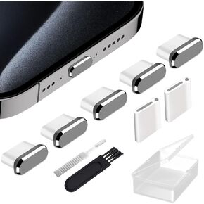 USB C Anti Dust Plugs Type C Charging Port Cover 5 Pack Charger Protector Cap with Cleaning Brush Compatible with iPhone 15 Pro Max Plus S24-S20 Ultra Moto Pixel Wireless Accessories (Gray)