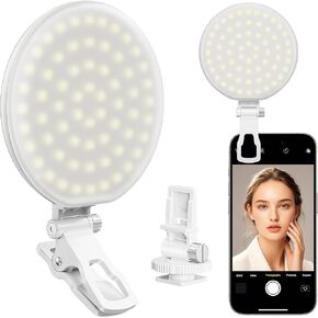 60 LED Ring Light, Rechargeable Selfie Light with Front & Back Clip, 2500-6500K Portable Phone Light, Adjustable 3 Light Modes for iPhone, iPad, Tablet, Laptop, CRI97+, 90 Grams (Black)