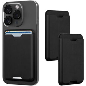 2Pack Strong Magnetic Wallet Phone Card Holder Compatible with MagSafe Case for iPhone 15 Pro Max/15 Pro/15/15 Plus/14/13/12 Series - RFID Blocking, Holds 3 Cards, Black